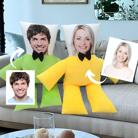 Face printed on human shape pillow, fun pillow from MyPlushBuddy