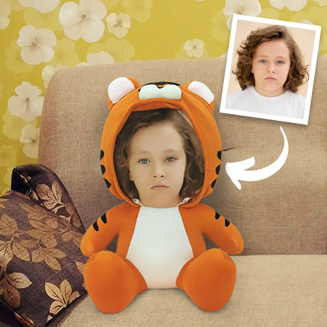 Buddy pillow, cute stuffed animal with printed human face