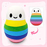 Rainbow stripe character plush — custom mascot stuffed animal from vector art.