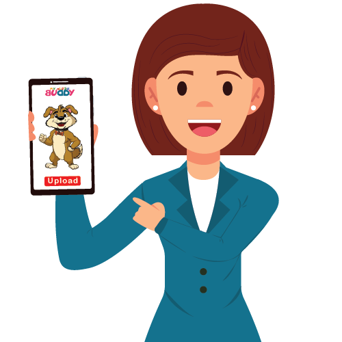 Step 2 — We receive your artwork: customer holding phone showing the mascot design preview.