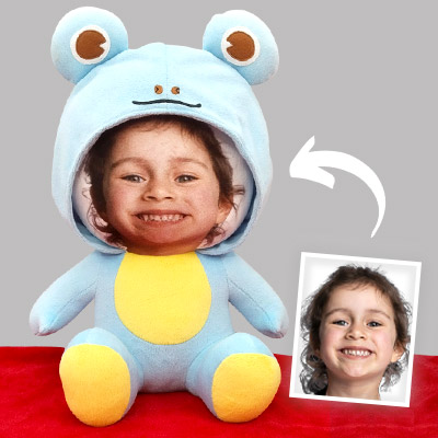 Unique pillow with photo face on a plush animal body