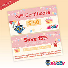 MyPlushBuddy gift card for custom plush products