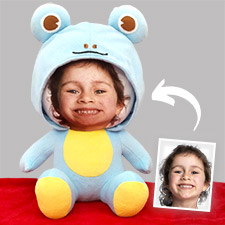 Special buddy pillow with a face printed on a stuffed animal body